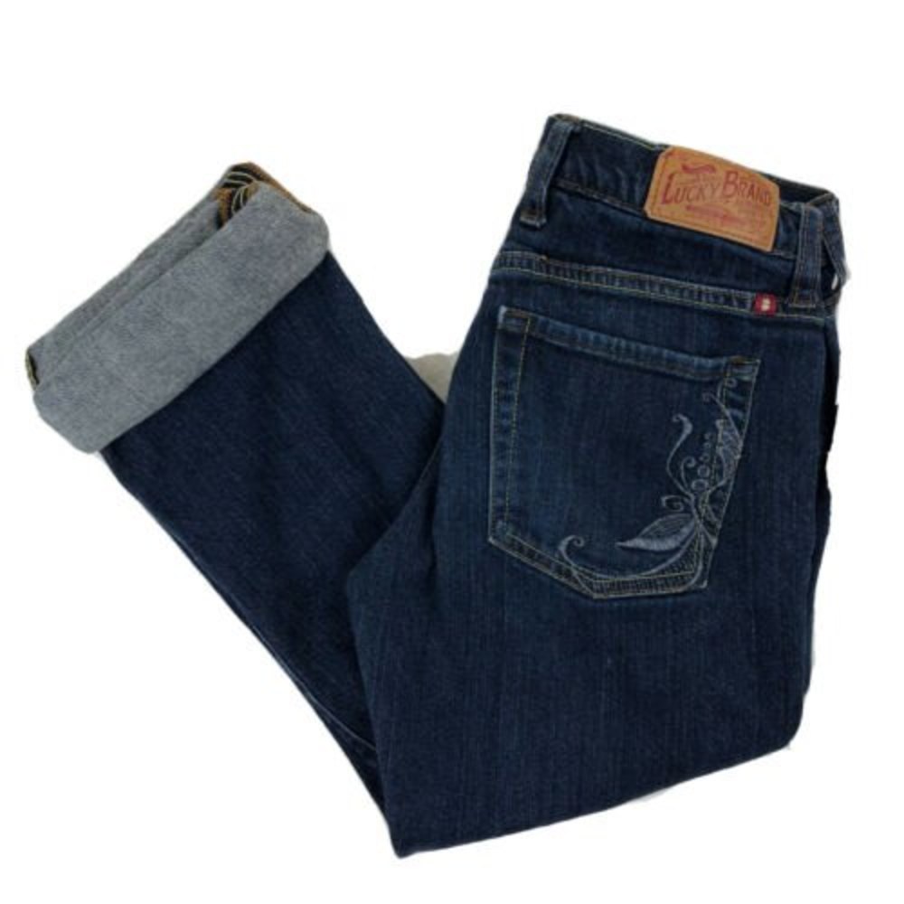LUCKY BRAND VINELAND SWEET N LOW Blue Denim Jeans Women's Sz 2 (26) Embroidered